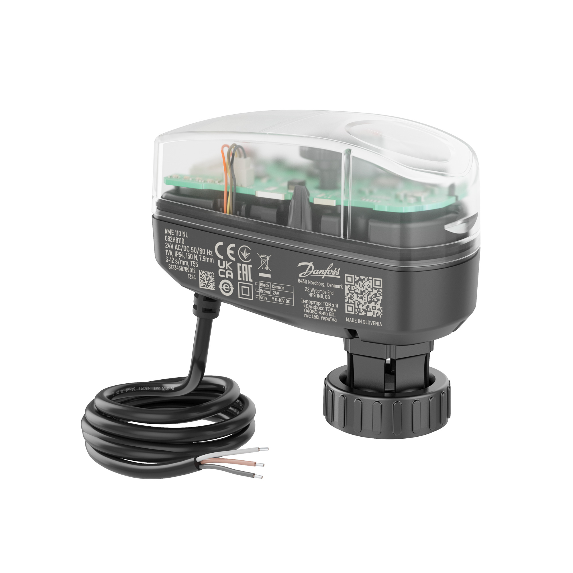 Servopohon Danfoss AME 110 NL namontovaný na ventilu AB-QM