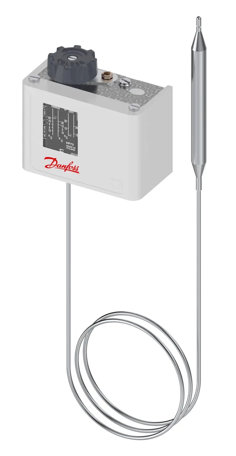Schaltbild und Differenzialeinstellung des Danfoss KP75 Thermostats