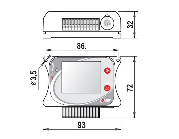 Napájení a LCD displej záznamníku COMET U0541