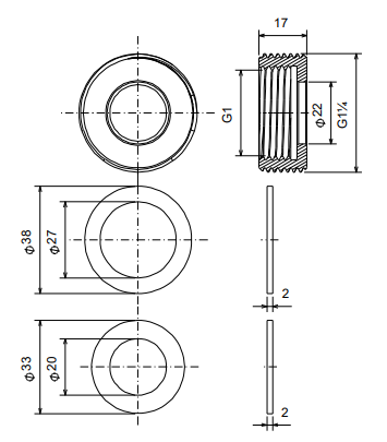 Prodlužovací přípojky Grundfos G1 na G1 1/4 palce