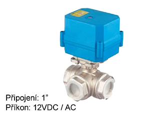Trojcestný otočný mini kombiventil Tork DN 25 s el. pohonem 12 VAC/DC